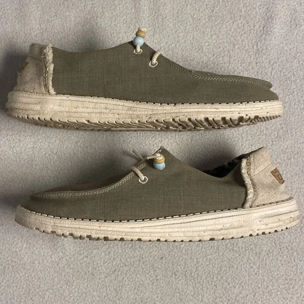 HEYDUDE Wendy Natural Rosemary Green Beaded Slip On Shoes Women's Size US 10